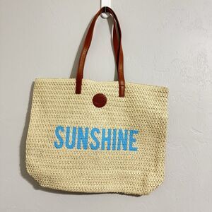 Banana boat weaving sunshine Blue and beige straw straw tote bag with lining NEW